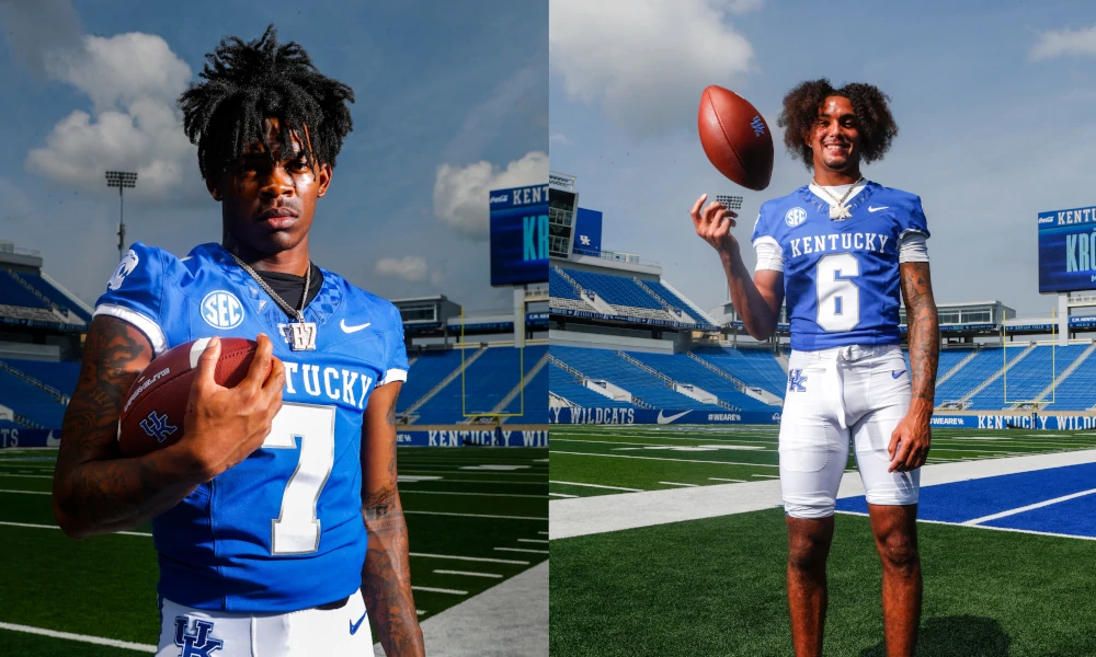Barion Brown and Dane Key portraits at Kentucky Football Media Day 2023