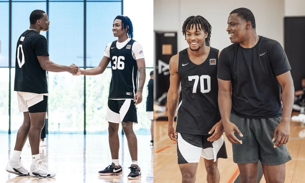 Freshman Kentucky guards DJ Wagner and Rob Dillingham learning from Chris Mattews, aka Lethal Shooter, at Nike Academy