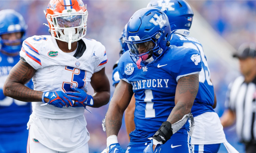 Kentucky Wildcats running back Ray Davis (1) celebrates during the fourth quarter against the Florida Gators at Kroger Field.