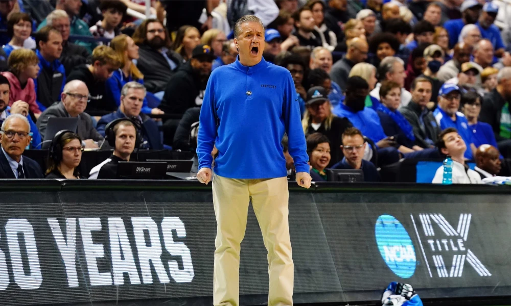 entucky Wildcats head coach John Calipari reacts in the first half against the Providence Friars at Greensboro Coliseum.