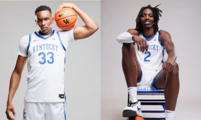 Kentucky Wildcats Ugonna Onyenso and Aaron Bradshaw at Kentucky basketball media day.