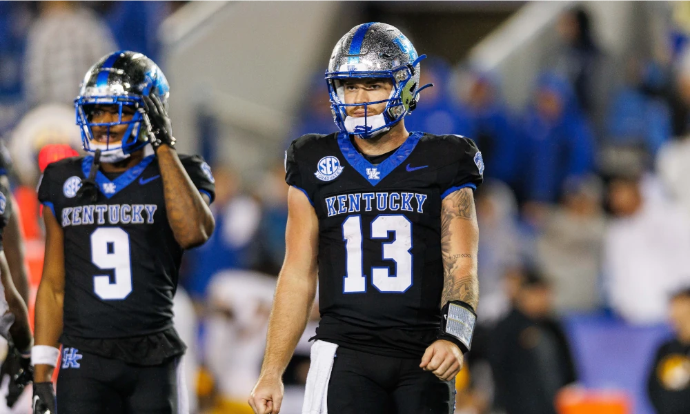 Kentucky Wildcats quarterback Devin Leary (13) looks to the sideline during the fourth quarter against the Missouri Tigers at Kroger Field.
