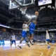 Jordan Burks goes up for a layup against Justin Edwards at Kentucky Basketball's annual Blue-White scrimmage.
