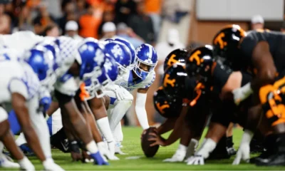 The Kentucky Wildcats lining up against the Tennessee Volunteers at Neyland Stadium.