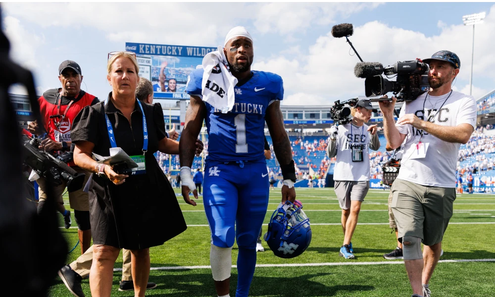 Kentucky Wildcats running back Ray Davis (1) walks off the field after the game against the Florida Gators at Kroger Field.