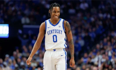 Kentucky Wildcats guard Rob Dillingham (0) smiles during the second half against the Mississippi State Bulldogs at Rupp Arena.