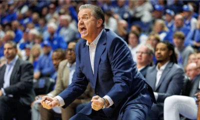 Kentucky Wildcats head coach John Calipari reacts during the first half against the Marshall Thundering Herd at Rupp Arena at Central Bank Center.
