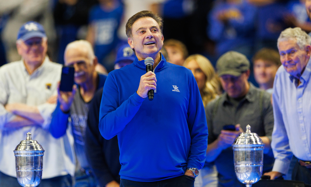 Rick Pitino returned to Rupp Arena for Kentucky's Big Blue Madness, and took a shot at his former school Louisville.