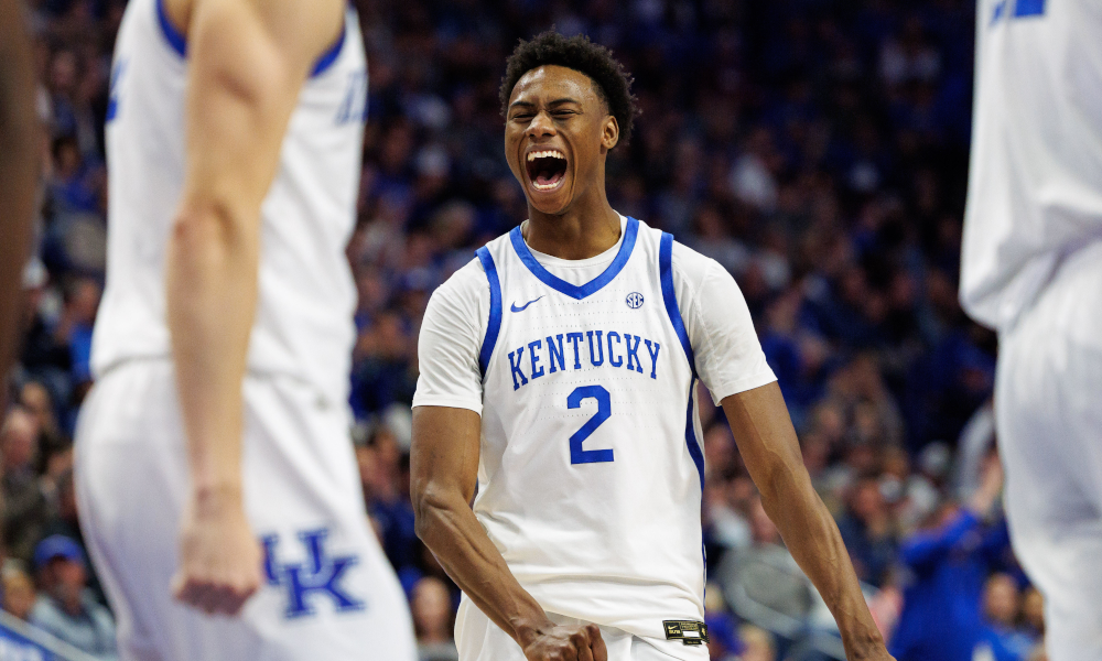 Kentucky guard Jaxson Robinson celebrating after a play.