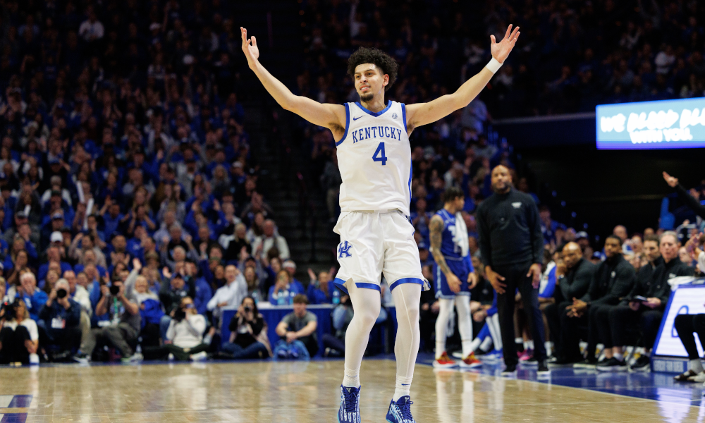 Kentucky Wildcats guard Koby Brea (4) celebrates after making a three point basket.