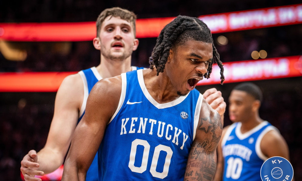 Kentucky's Otega Oweh Celebrates after a big play.