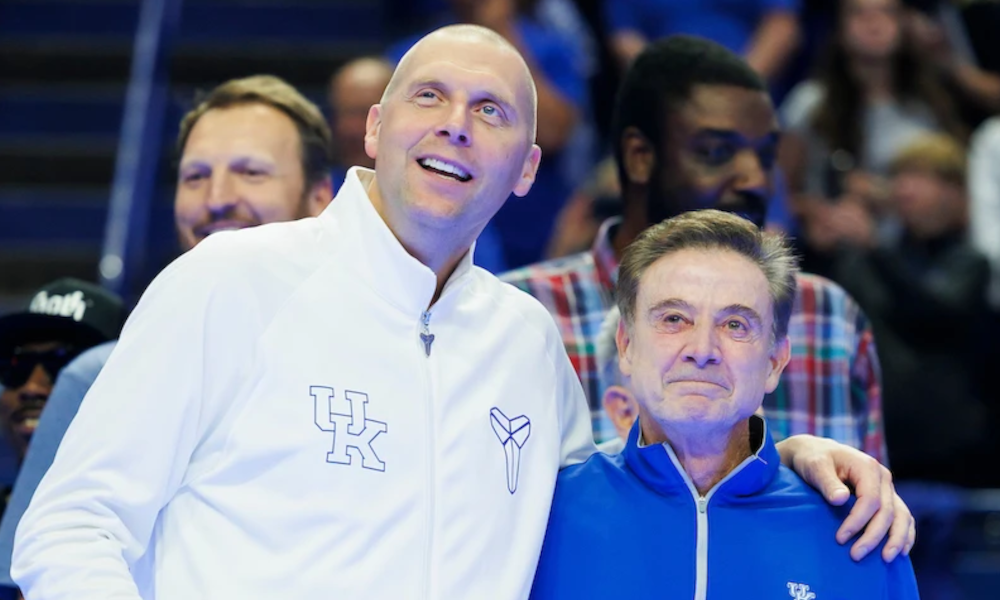 Mark Pope and Rick Pitino share a moment together at Big Blue Madness.