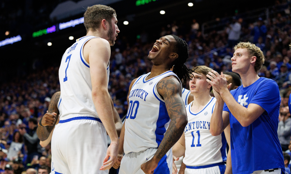 Kentucky Wildcats celebrate after a big play at Rupp Arena.