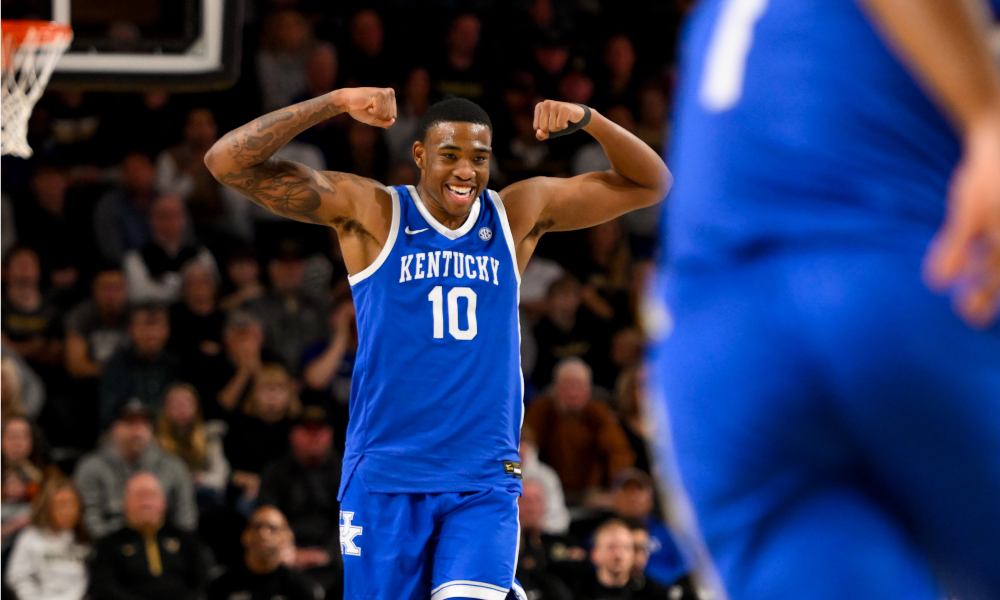 Kentucky Wildcats forward Brandon Garrison (10) reacts after a big basket.