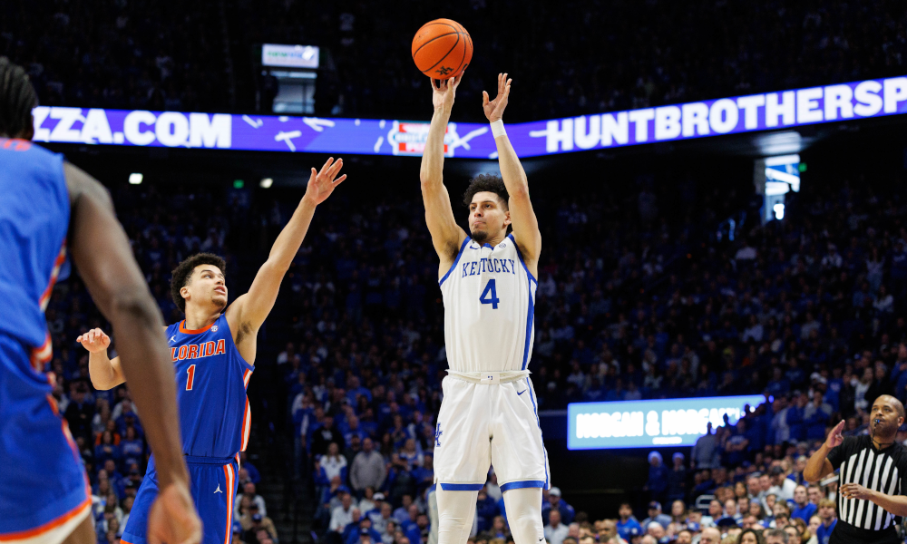 Kentucky Wildcats guard Koby Brea (4) celebrates a three-point basket.