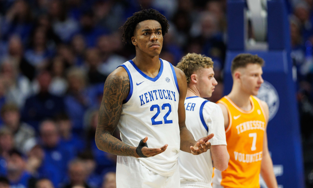 Kentucky big man Amari Williams reacts to a call in Rupp Arena.