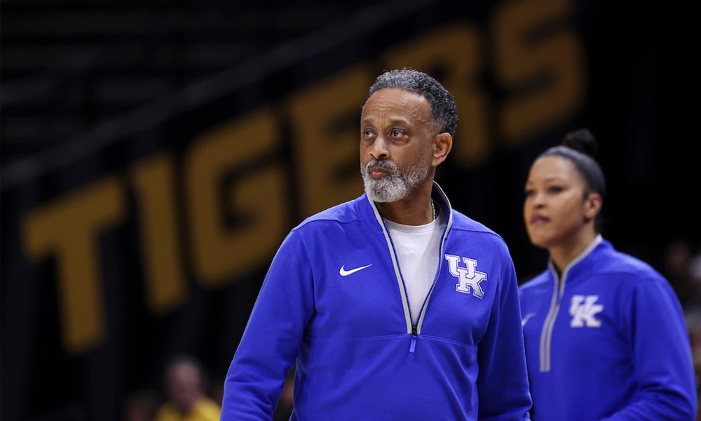 Kentucky women's basketball coach Kenny Brooks walking the sideline.