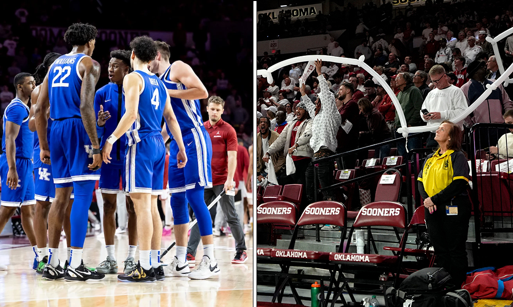 Oklahoma athletic department is investigating to find a fan who threw a beer can at Kentucky players