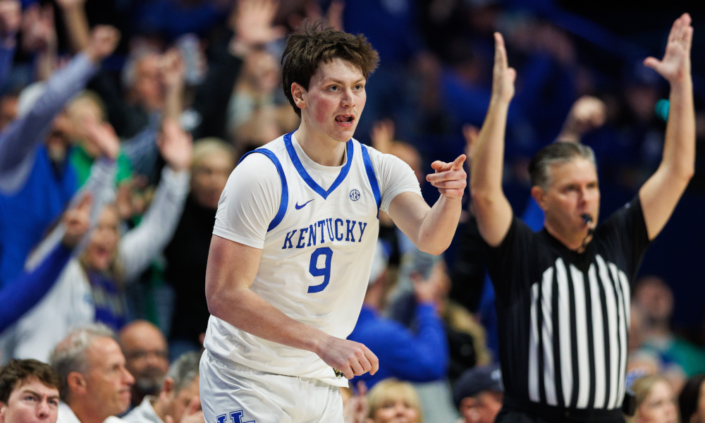 Kentucky Wildcats forward Trent Noah (9) reacts after making a three point basket