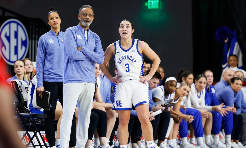 Kentucky Wildcats guard Georgia Amoore with head coach Kenny Brooks.