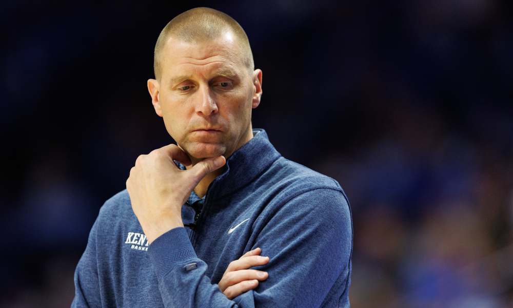 Kentucky basketball head coach Mark Pope thinks as he looks to the sideline.