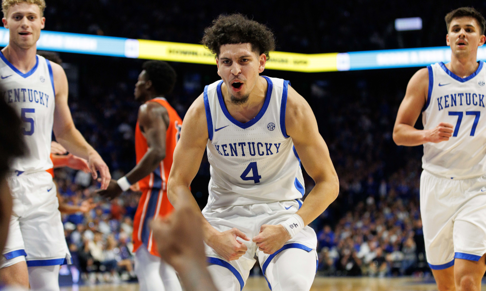 Kentucky Wildcats guard Koby Brea (4) celebrates at Rupp Arena.