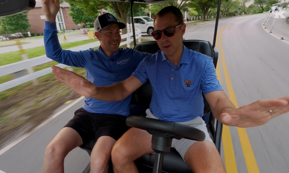 New Kentucky Athletic Director joins Kentucky football coach Will Stein to interact with Big Blue Nation and pass out donuts on tailgate setup day.